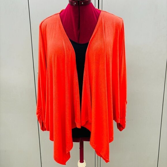 Premise Open Waterfall Cardigan Sz XL Orange Ruched Sleeve Lightweight high/low - Picture 1 of 10